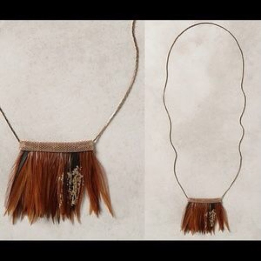 Anthropologie Fanned Feather Necklace in Maize